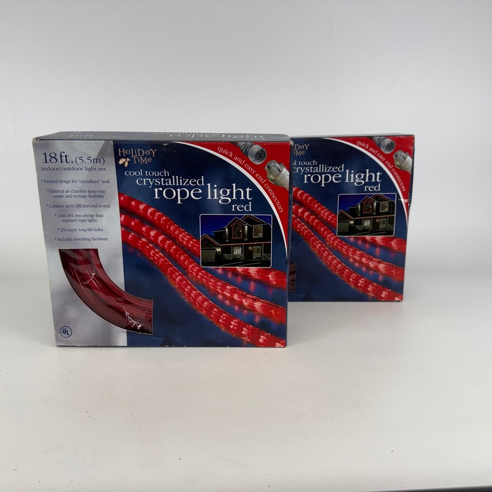 Holiday Time 18ft RED Crystallized Rope Light Indoor Outdoor Set of 2